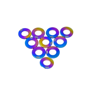 Set of colorful metallic washers on a white background
