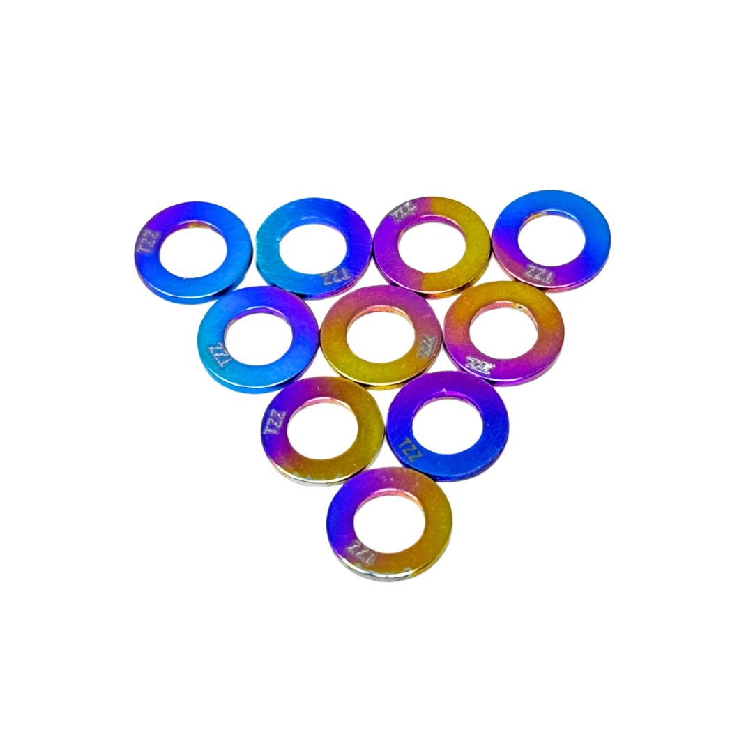 Set of colorful metal washers on a white background