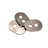 Three metal washers with a brand logo on a white background