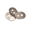 Three metal washers with a brand logo on a white background
