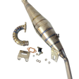 Metal exhaust pipe with components on a white background