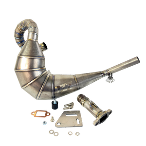 Metal exhaust system components on a white background