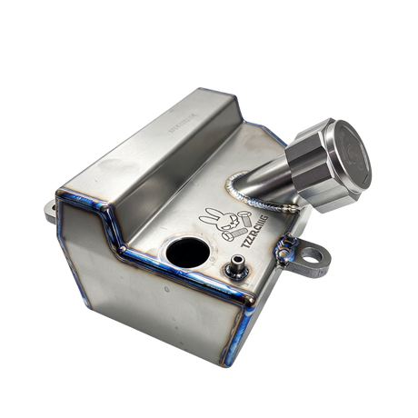 TZZ Racing titanium fuel tank for Baja and Kraken VESLA.5, angled view showing the filler neck and cap
