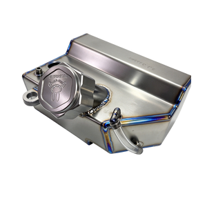 TZZ Racing titanium fuel tank for Baja and Kraken VESLA.5, top view showing the cap and clear tube