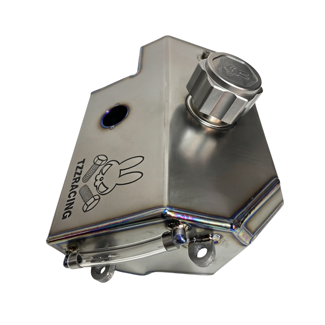 TZZ Racing titanium fuel tank for Losi 5IVE-T, 5IVE-T 2.0, 5IVE-TG 3.0 and TLR 5IVE-B, angled view showing the cap and clear tube