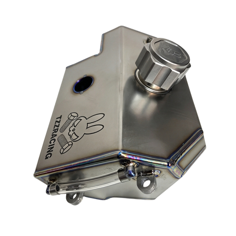 TZZ Racing titanium fuel tank for Losi 5IVE-T, 5IVE-T 2.0, 5IVE-TG 3.0 and TLR 5IVE-B, angled view showing the cap and clear tube