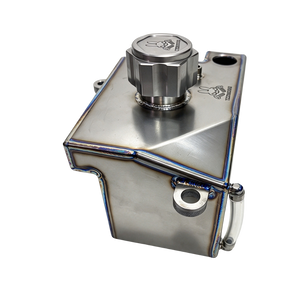 TZZ Racing titanium fuel tank for MCD, end view showing the cap and clear side tube